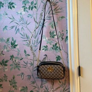 Gucci Monogram Matelasse Diagonal Small GG Marmont Chain Shoulder